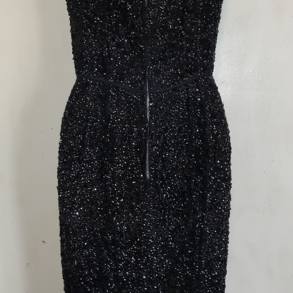 Strange Overly Sequinned Black Vintage Cocktail Dress Handsewn? Small ODD Beaded - Picture 11 of 16